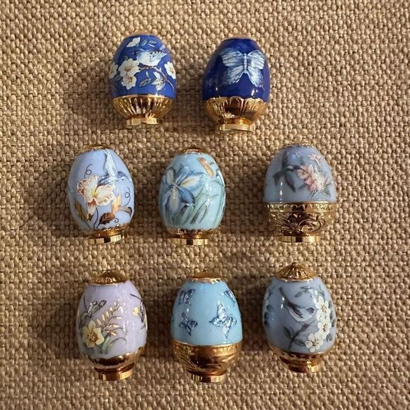 HOUSE OF FABERGE- Sapphire Garden Hand Painted Porcelain 8 piece Eggs limited ed - Picture 5 of 8
